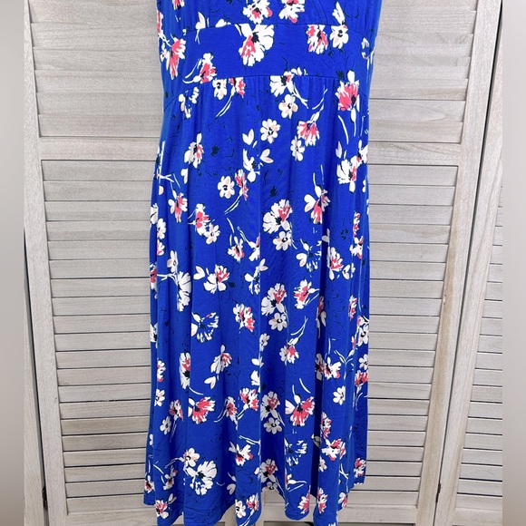 L.L. BEAN Pull Over Easy Sleeveless Fit & Flare Midi Dress Blue/Floral-LP - Picture 3 of 4